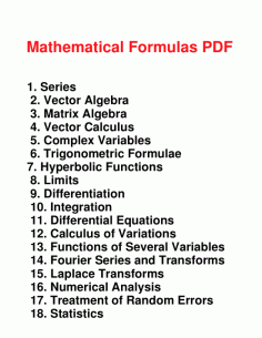 Mathematical Formula PDF Free Download