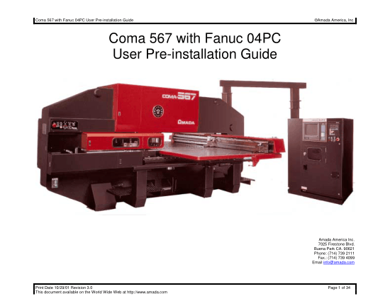 Coma 567 with Fanuc 04PC User Pre Installation Guide PDF Free Download