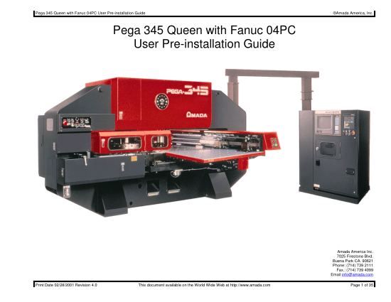 Pega 345 Queen with Fanuc 04PC User Pre Installation Guide PDF Free Download